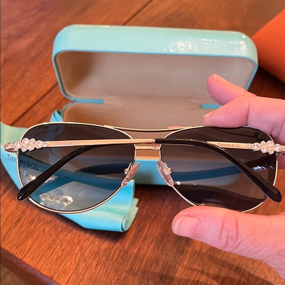 Tiffany & Co. Silver and Black Aviator Sunglasses - Picture 2 of 4